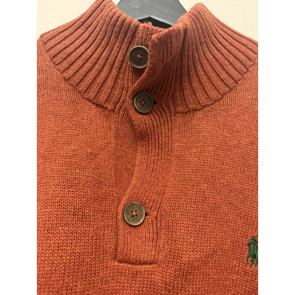 VTG Polo Ralph Lauren Men's L Quarter‎ Button Mock Neck Cotton Pullover